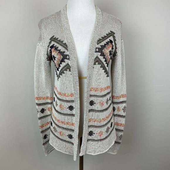 J. Jill Cardigan Sweater‎ XS Knit Aztec Tribal Pattern Open Front Long Sleeve - Picture 1 of 10